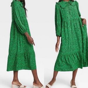 Who What Wear Women's Spots & Dots Green Prairie Dress Size large